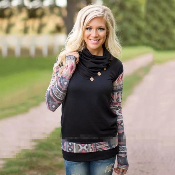 Colorblock Buttoned Cowl Neck Tunic! NEW! - Picture 2 of 6